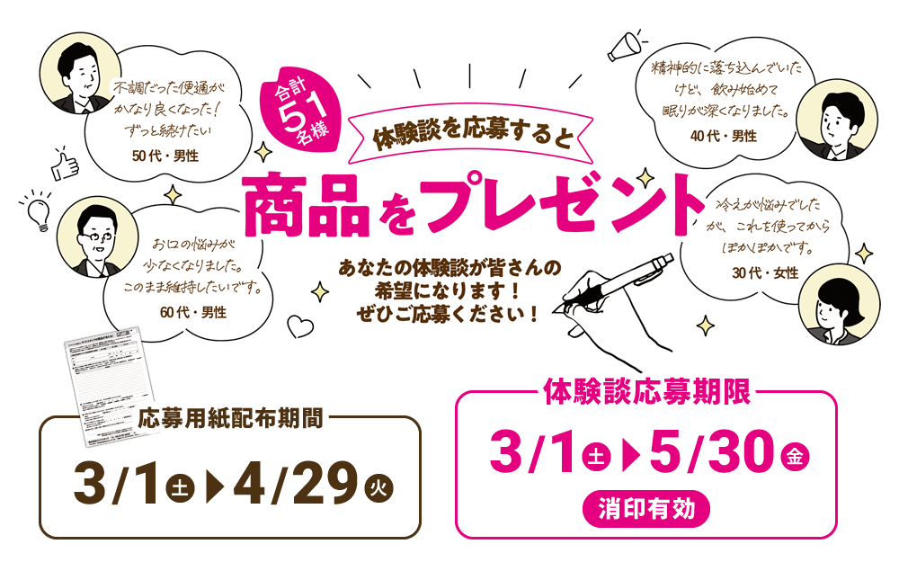 体験談応募で商品プレゼントキャンペーン
