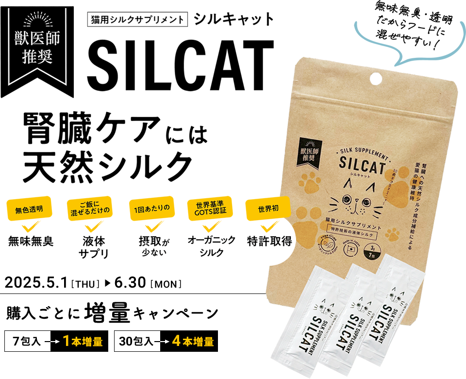 猫用シルクサプリメント『SILCAT (シルキャット)』増量キャンペーン / 2025年5月1日(木)～6月30日(月)